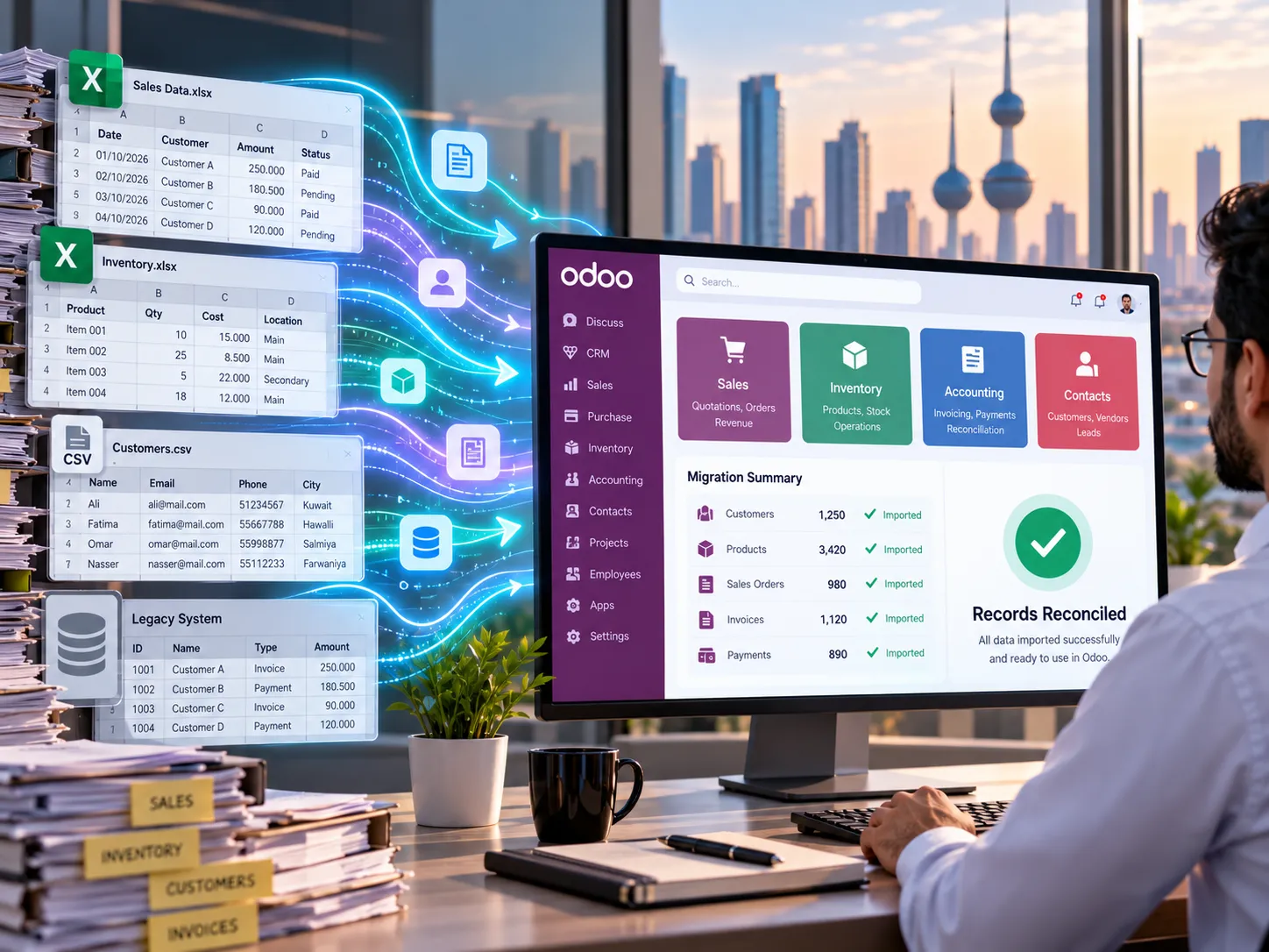 Data migration and reconciliation to Odoo ERP for a Kuwait business